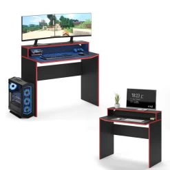 Bureau Ordinateur Kron Noir/rouge Long -Magasin de meubles 07ac85674de448faa87ab5526e5aad5f
