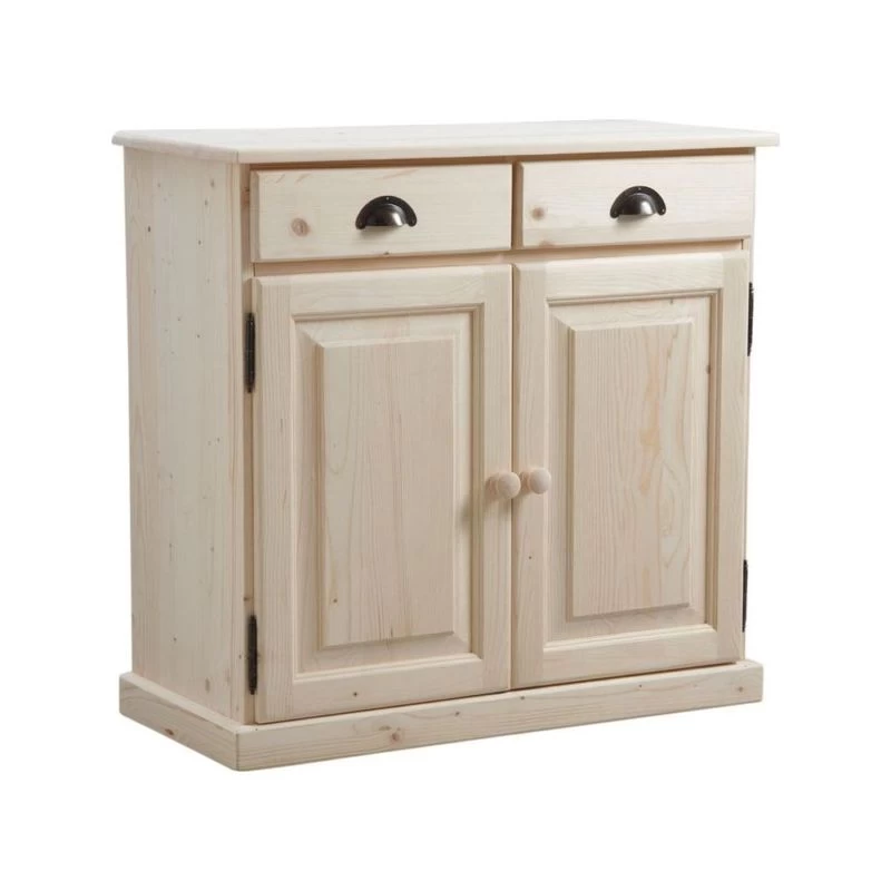 Buffet En Bois Brut 2 Portes 2 Tiroirs