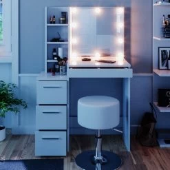 Coiffeuse Meryl Blanc & Tabouret Et LED -Magasin de meubles 73cbfdc7bcca4b2a838f5e1de526b31b