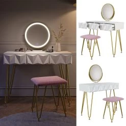 Coiffeuse Ruby Blanc & LED Et Tabouret -Magasin de meubles 7c79603ffa7641b1a7f2a0552db094cf