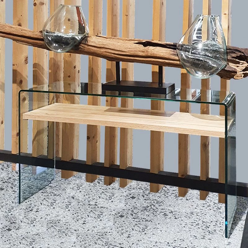 Console Verre Trempé étagère Bois ICE 2 Console Verre Trempé étagère Bois ICE – Image 2