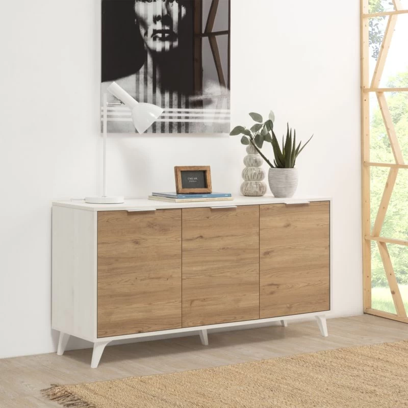 Buffet 3 Portes Koln Blanc Et Bois 2 Buffet 3 Portes Koln Blanc Et Bois – Image 2