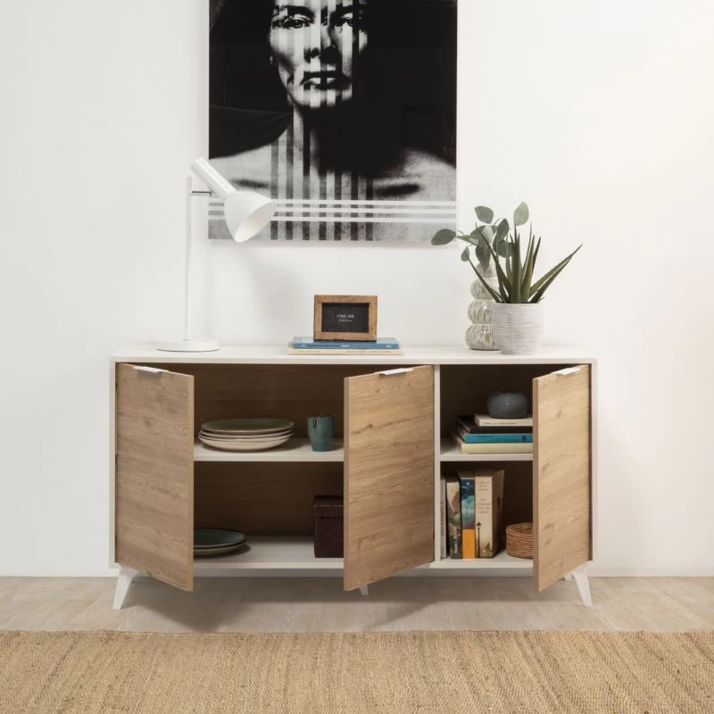 Buffet 3 Portes Koln Blanc Et Bois 3 Buffet 3 Portes Koln Blanc Et Bois – Image 3