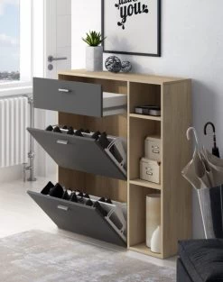 Meuble Chaussures Chêne/Gris Anthracite -Magasin de meubles e460c3d998784b04b0bdf54372a696fe