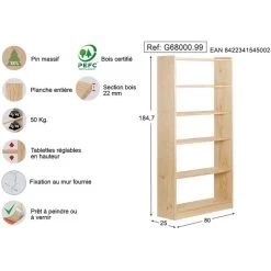 Bibliothèque Gala En Pin 6 Tablettes -Magasin de meubles ffa06e2e4eb84647a72e3949f52e6cba